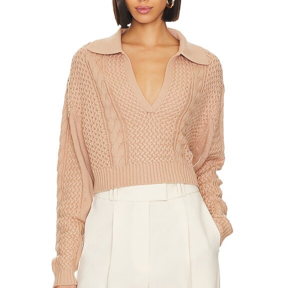 Women's Cable Knit Cropped Sweater - Tan